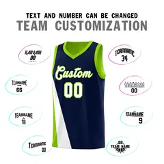 Navy Neon Green Diagonal Two-Line Color Block Basketball Jersey 4