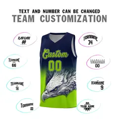 Navy Neon Green Eagle Graffiti Pattern Basketball Jersey 2