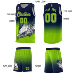 Navy Neon Green Eagle Graffiti Pattern Basketball Jersey 3