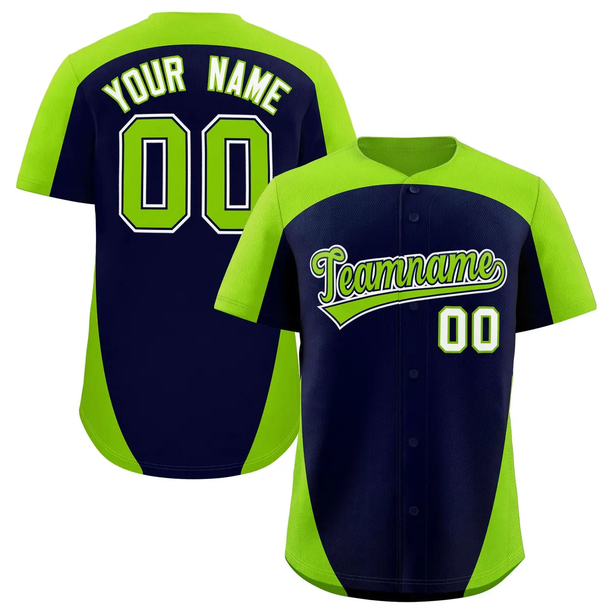 Navy Neon Green Edge Color Block Baseball Jersey