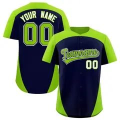 Navy Neon Green Edge Color Block Baseball Jersey 1