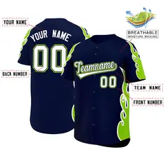 Navy Neon Green Flame Outline Side Pattern Basketball Jersey 2