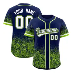 Navy Neon Green Floral Gradient Full Button Baseball Jersey 1