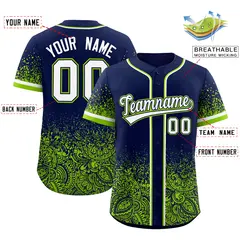 Navy Neon Green Floral Gradient Full Button Baseball Jersey 2