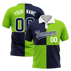 Navy Neon Green Four Squares Performance Polo Shirt 1
