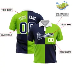 Navy Neon Green Four Squares Performance Polo Shirt 2