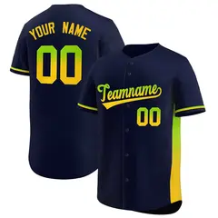 Navy Neon Green-Gold Gradient Side Baseball Jersey 1