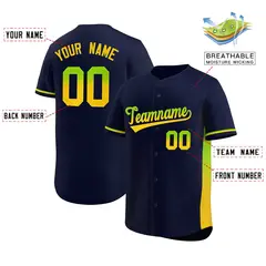 Navy Neon Green-Gold Gradient Side Baseball Jersey 2
