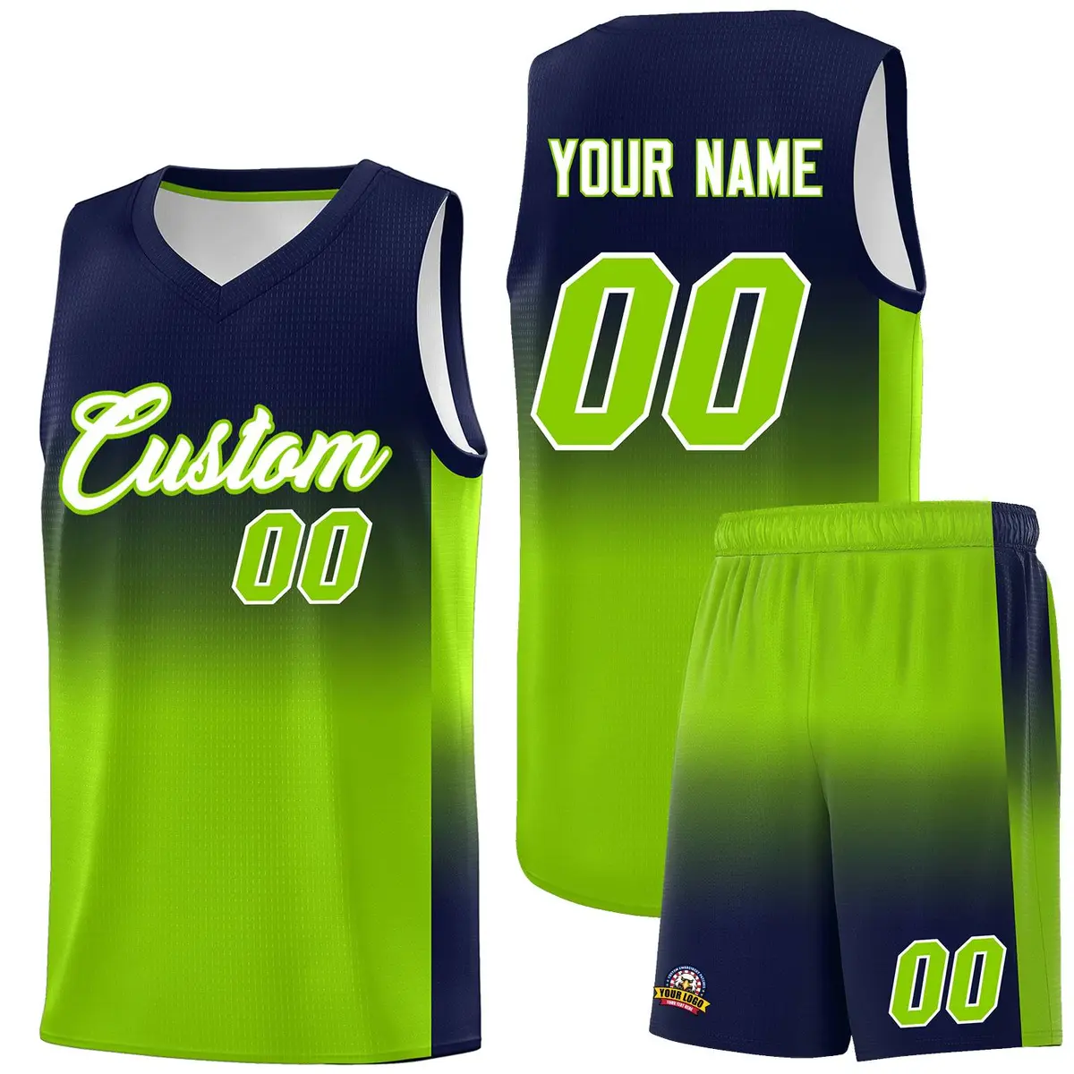 Navy Neon Green Gradient Basketball Jersey Sports Uniform