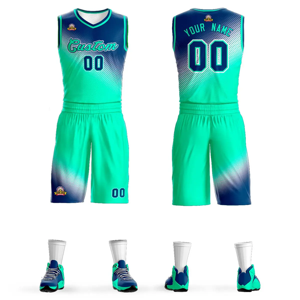 Navy Neon Green Gradient Basketball Jersey