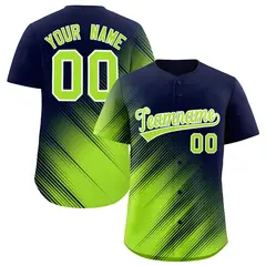 Navy Neon Green Gradient Diagonal Stripe Baseball Jersey 1