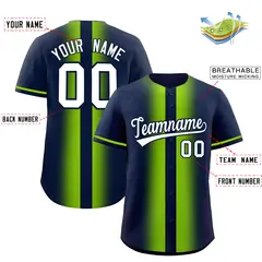 Navy Neon Green Gradient Lapel Fashion Baseball Jersey 2