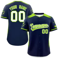 Navy Neon Green Gradient Side Star Pattern Baseball Jersey 1