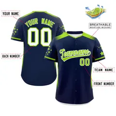 Navy Neon Green Gradient Side Star Pattern Baseball Jersey 2