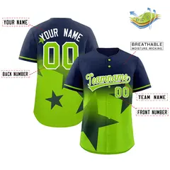 Navy Neon Green Gradient Star Graffiti Baseball Jersey 2