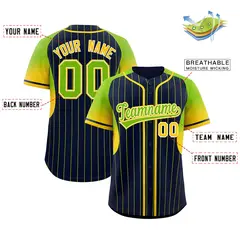Navy Neon Green Gradient Stripe Sleeves Baseball Jersey 2
