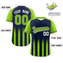 Navy Neon Green Gradient Thick Stripe Raglan Baseball Jersey 2