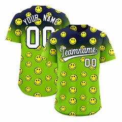Navy Neon Green Graffiti Gradient Smile Baseball Jersey 1