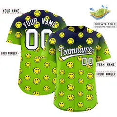 Navy Neon Green Graffiti Gradient Smile Baseball Jersey 2