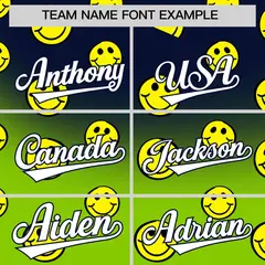 Navy Neon Green Graffiti Gradient Smile Baseball Jersey 3