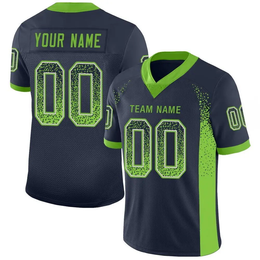 Navy Neon Green-Gray Drift Mesh Football Jersey