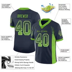 Navy Neon Green-Gray Drift Mesh Football Jersey 2