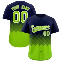 Navy Neon Green Grid Blur Pattern Baseball Jersey 1
