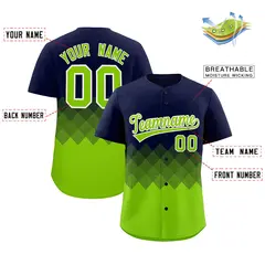 Navy Neon Green Grid Blur Pattern Baseball Jersey 2