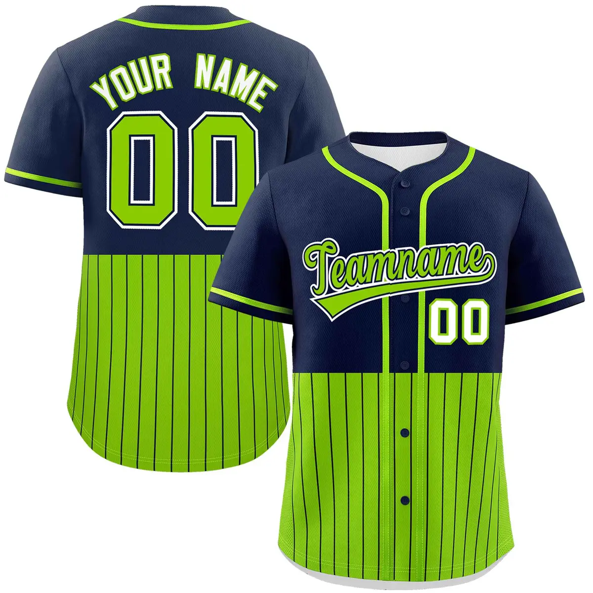 Navy Neon Green Half Stripe Authentic Baseball Jersey