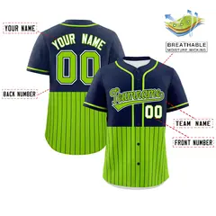 Navy Neon Green Half Stripe Authentic Baseball Jersey 2