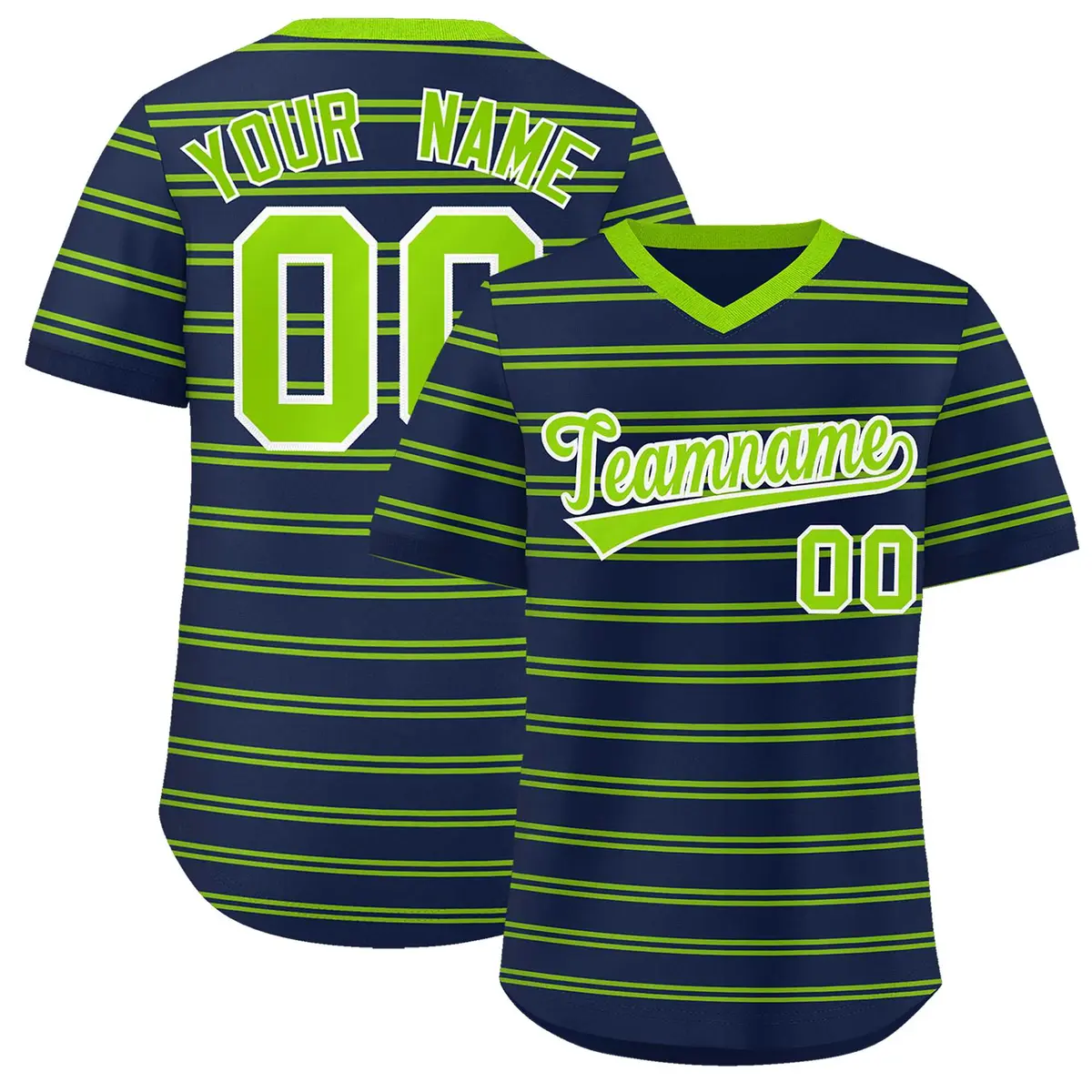 Navy Neon Green Horizontal Stripe Pullover Baseball Jersey