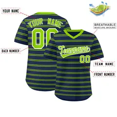 Navy Neon Green Horizontal Stripe Pullover Baseball Jersey 2