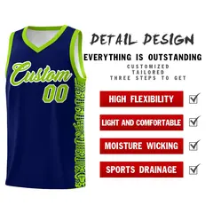 Navy Neon Green Indians Pattern Basketball Jersey 2