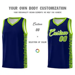 Navy Neon Green Indians Pattern Basketball Jersey 3
