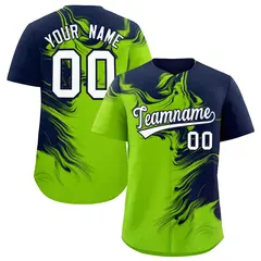Navy Neon Green Ink Pattern Authentic Baseball Jersey 1