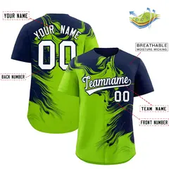 Navy Neon Green Ink Pattern Authentic Baseball Jersey 2