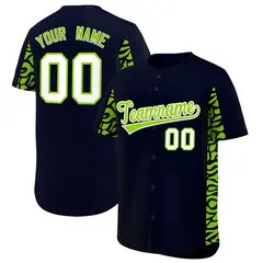 Navy Neon Green Leopard Graffiti Side Design Baseball Jersey 1