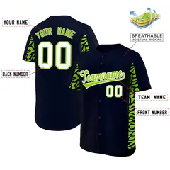 Navy Neon Green Leopard Graffiti Side Design Baseball Jersey 2
