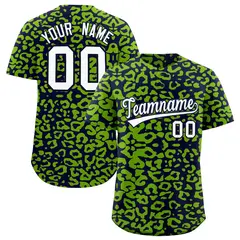 Navy Neon Green Leopard Print Baseball Jersey