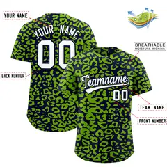 Navy Neon Green Leopard Print Baseball Jersey 2