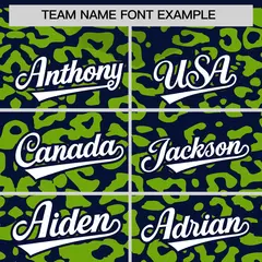 Navy Neon Green Leopard Print Baseball Jersey 3