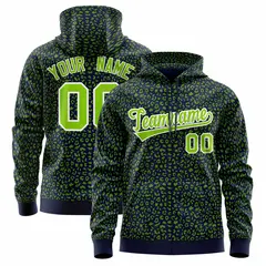 Navy Neon Green Leopard Print Varsity Letterman Jacket Hoodie 1