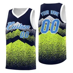 Navy Neon Green Mountain Fade Gradient Basketball Jersey 1