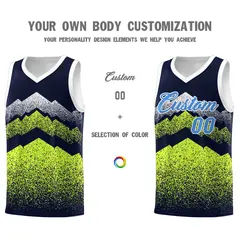 Navy Neon Green Mountain Fade Gradient Basketball Jersey 3