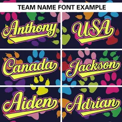 Navy Neon Green-Pink Paw Prints Graffiti Varsity Letterman Jacket 5