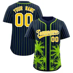 Navy Neon Green Pinstripe Coconut Tree Baseball Jersey 1