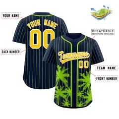 Navy Neon Green Pinstripe Coconut Tree Baseball Jersey 2