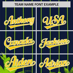 Navy Neon Green Pinstripe Coconut Tree Baseball Jersey 3