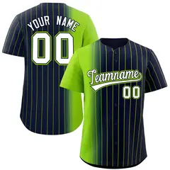 Navy Neon Green Pinstripe Gradient Baseball Jersey 1