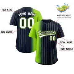 Navy Neon Green Pinstripe Gradient Baseball Jersey 2